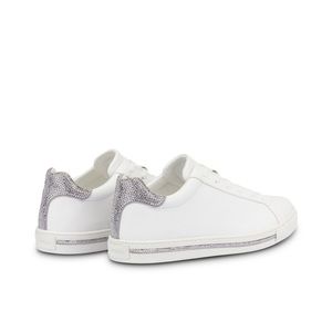 Rene Caovilla White Leather and Crystal Sneakers, size 39